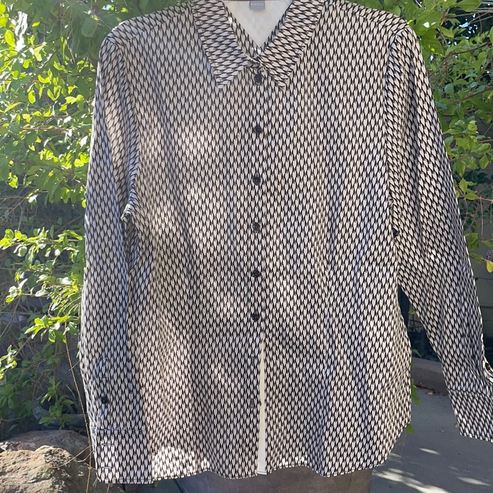 Long Sleeve, Button-Up Cotton Shirt, Top, Blouse, Size 42 (Medium), Fitted